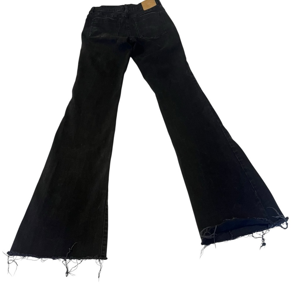 Zara Black Flare Rodeo Jeans Size 4 Button Fly Raw Hem Indie Retro 90s Grunge